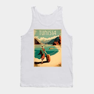 Tunisia Coastline Vintage Travel Art Poster Tank Top